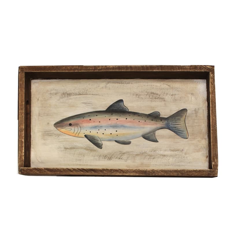 Pine Wood Tray with Fish