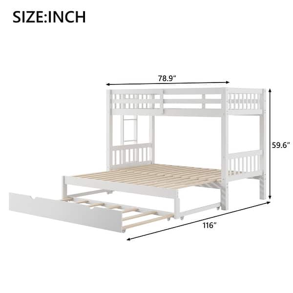 dimension image slide 1 of 2, Twin Over Pull-Out Bunk Bed with Trundle, Solid Wood Twin Over Twin/Double Twin Bunk Bed with Ladder and Full-Length Guardrail