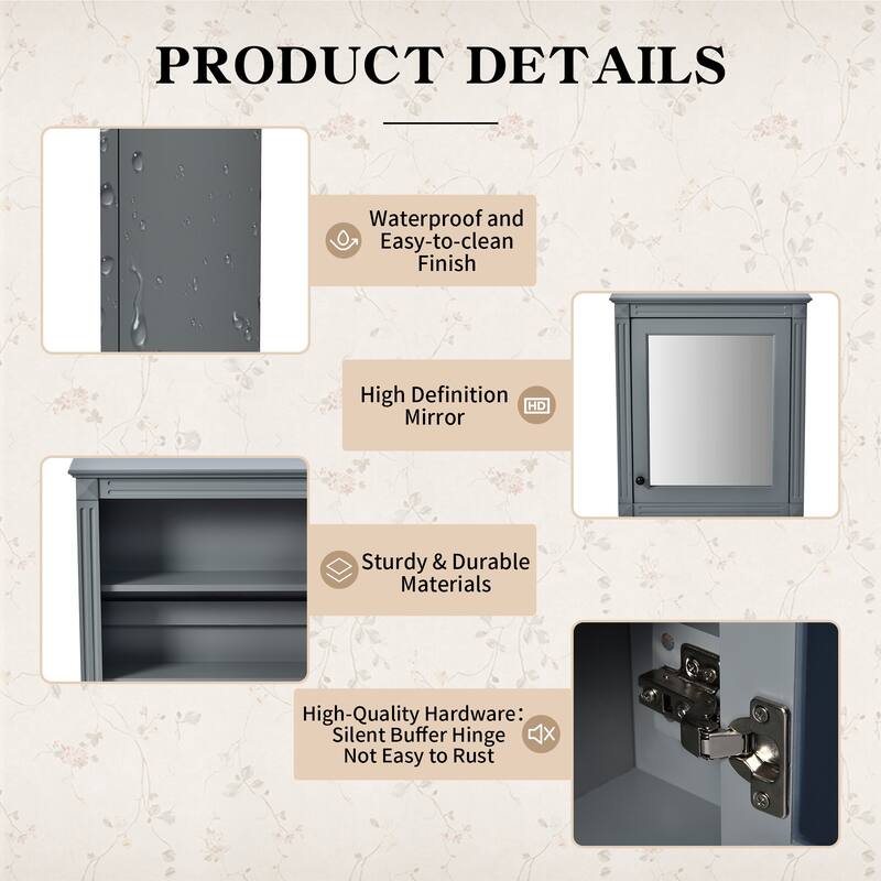 24" x 27" Rectangular MDF Medicine Cabinet with Mirror - 24" x 7" x 27.76"