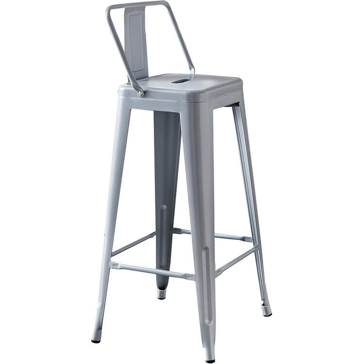 2-Piece 30" Industrial Bar Stool Set - Distressed White with Bucket Back