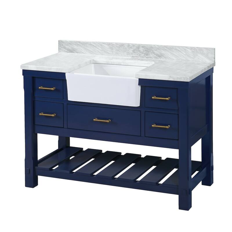 KitchenBathCollection Charlotte 48" Farmhouse Bathroom Vanity with Carrara Marble Top