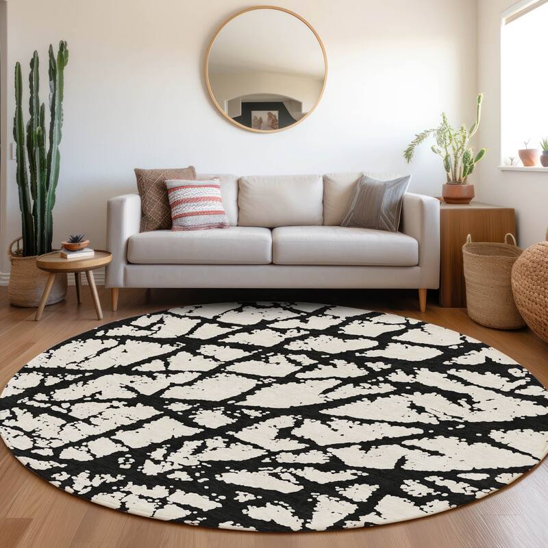 Premium Washable Super Soft Modern Crackle Mayfield Rug - Black - 8' x 8'