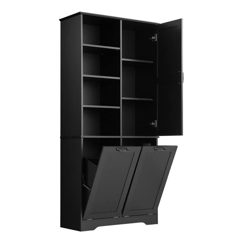 Tall Tilt Out Laundry Hamper Cabinet With Drawer Bathroom Storage Cabinet Shelf With Multiple Storage Space