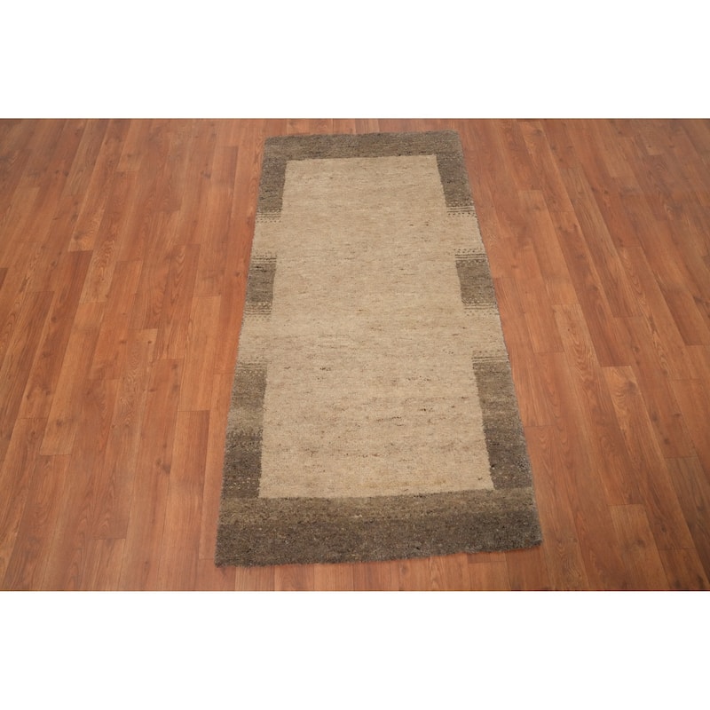 Hand Knotted Oriental 100% Wool Carpet Modern Modern Beige & Ivories Gabbeh Runner Rug - 4' 6'' X 2' 3''