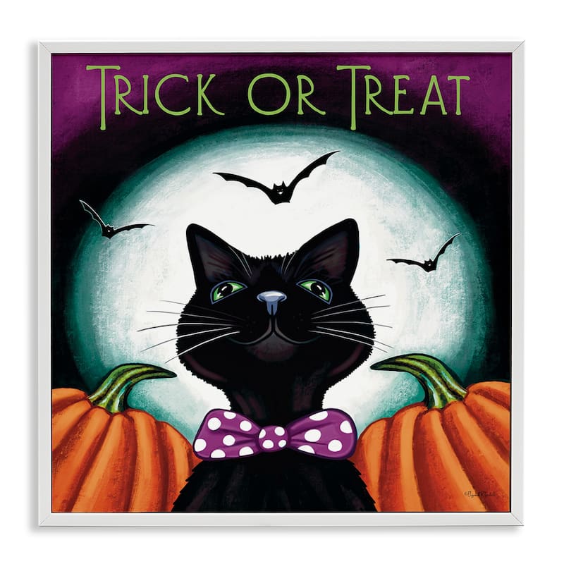 Stupell Trick Or Treat Cat Framed Giclee Art Design By Elizabeth Tyndall - 24 x 24 - White