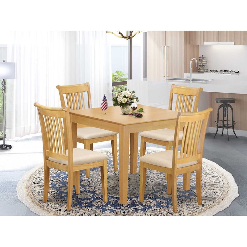 HomeStock 5-Pc Natural Oak Finish Solid Wood Top - Dining Room Set - Seats 4