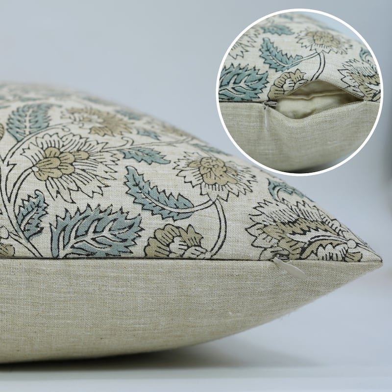 Fabdivine Handmade Floral or Weave Yellow Pillow Cover in Soft Linen for Block Print Room Boho Spring Home Décor, Lehar
