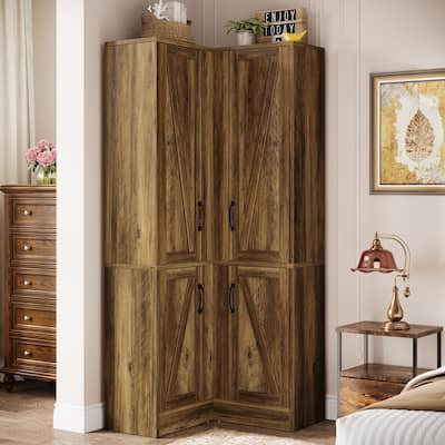 70.8-in Corner Cabinet, Farmhouse Accent Cabinet with Barn Doors