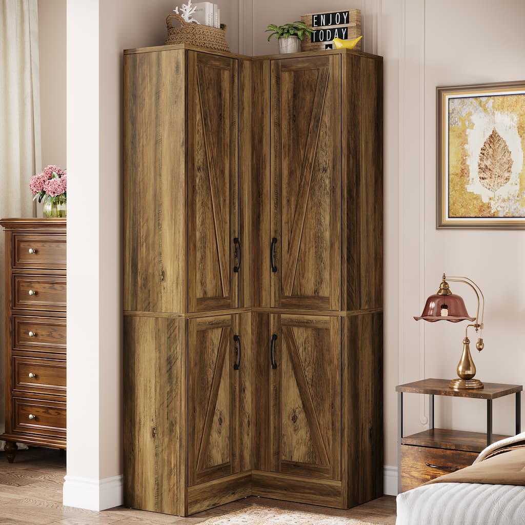 70.8-in Corner Cabinet, Farmhouse Accent Cabinet with Barn Doors