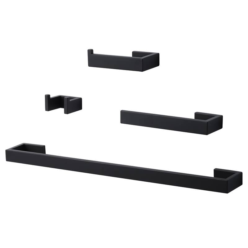WOWOW Modern Style 4-Piece Bathroom Hardware Set with Installation Accessories - Matte Black