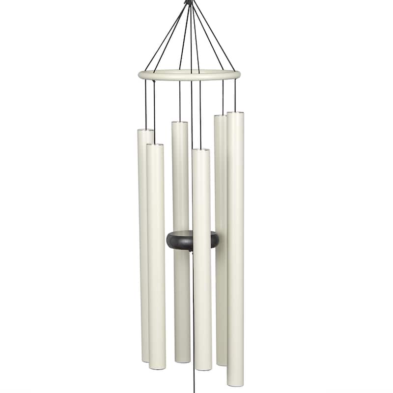 39" White Metal Windchime with Creme Gemstone