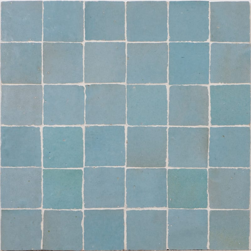Moroccan Zellige Mosaic Tile, 12in x 12in Panel , in Light Blue