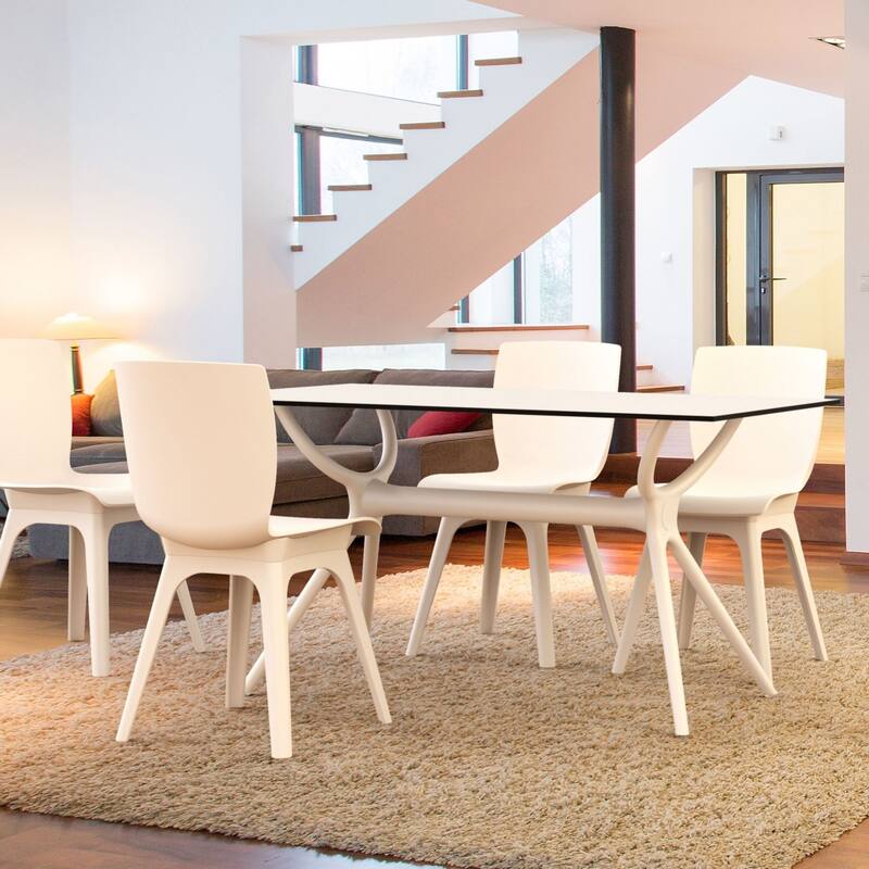 55" White Sleek Rectangular Outdoor Patio Dining Table