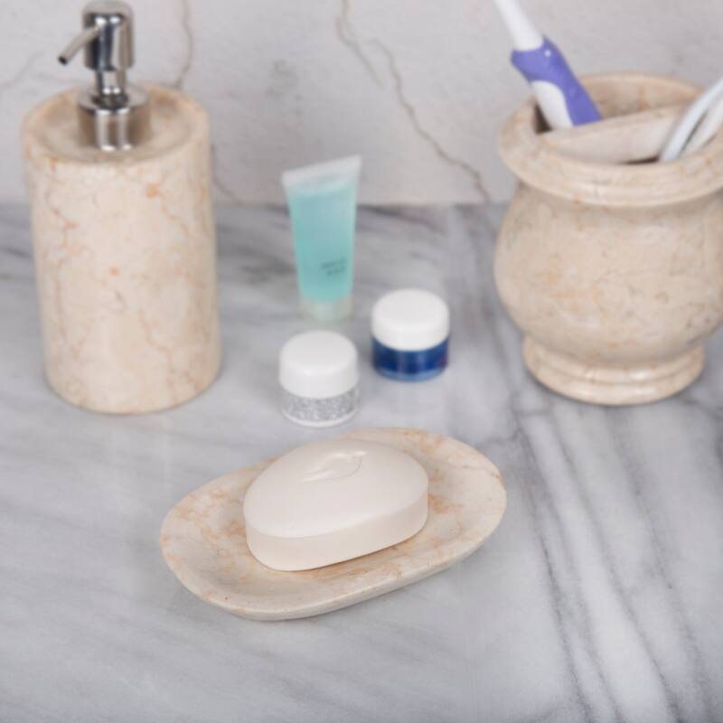 Creative Home Double Rings Collection Champagne Marble Soap Dish, Soap Tray, Soap Holder - Beige