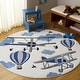 preview thumbnail 14 of 24, SAFAVIEH Carousel Kids Rudolfina Airplane Rug 5'3" Round - Ivory/Blue
