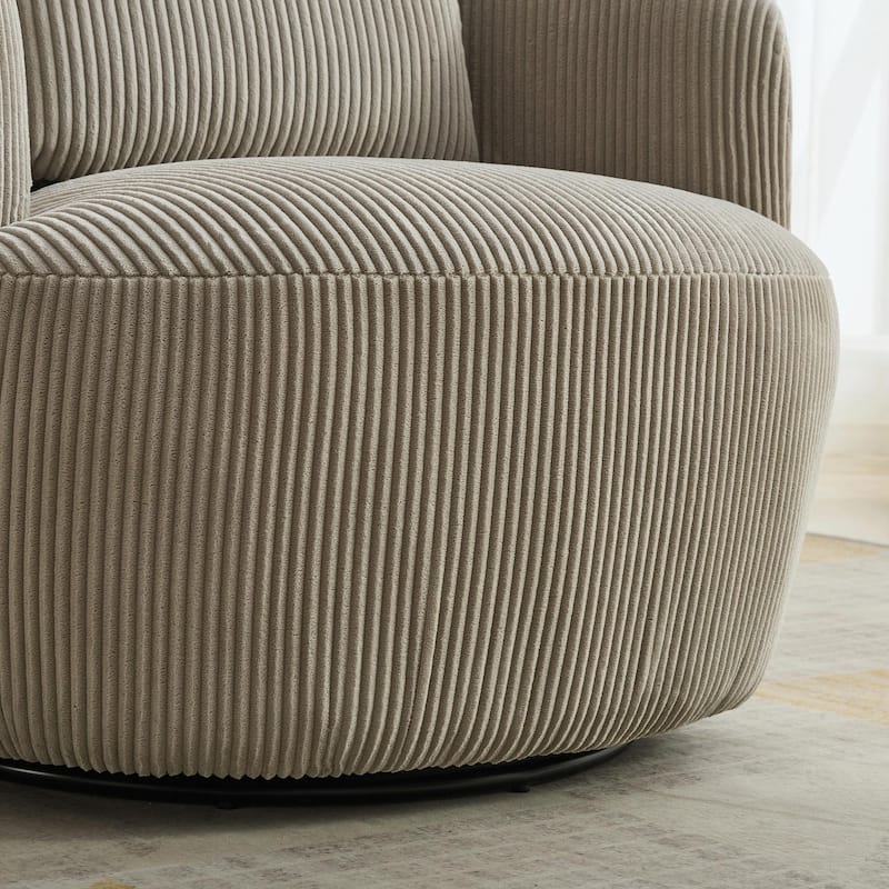 34.25" Wide Upholstered Corduroy 360° Swivel Barrel Soft Accent Chair with Pillow