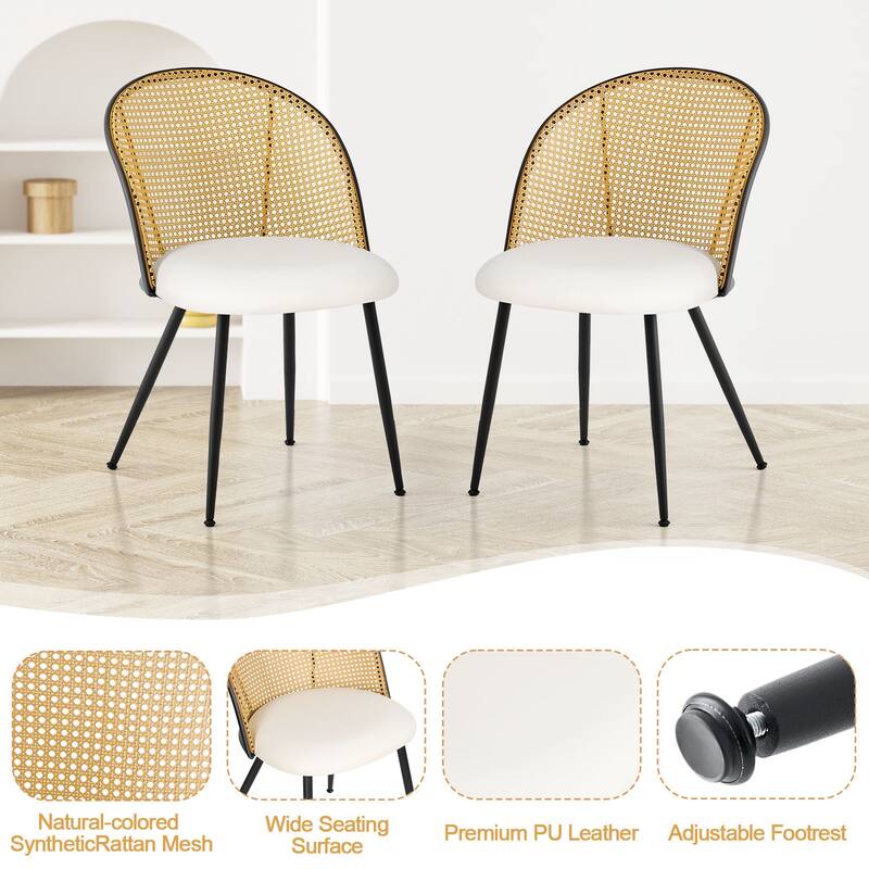 Modern Upholstered Rattan Dining Chairs Set of 2/4