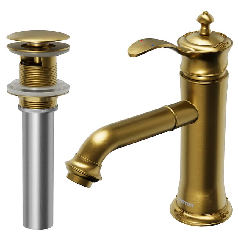 Karran Vineyard KBF470 Single-Handle Single Hole Basin Bathroom Faucet with Matching Pop-up Drain - Gold