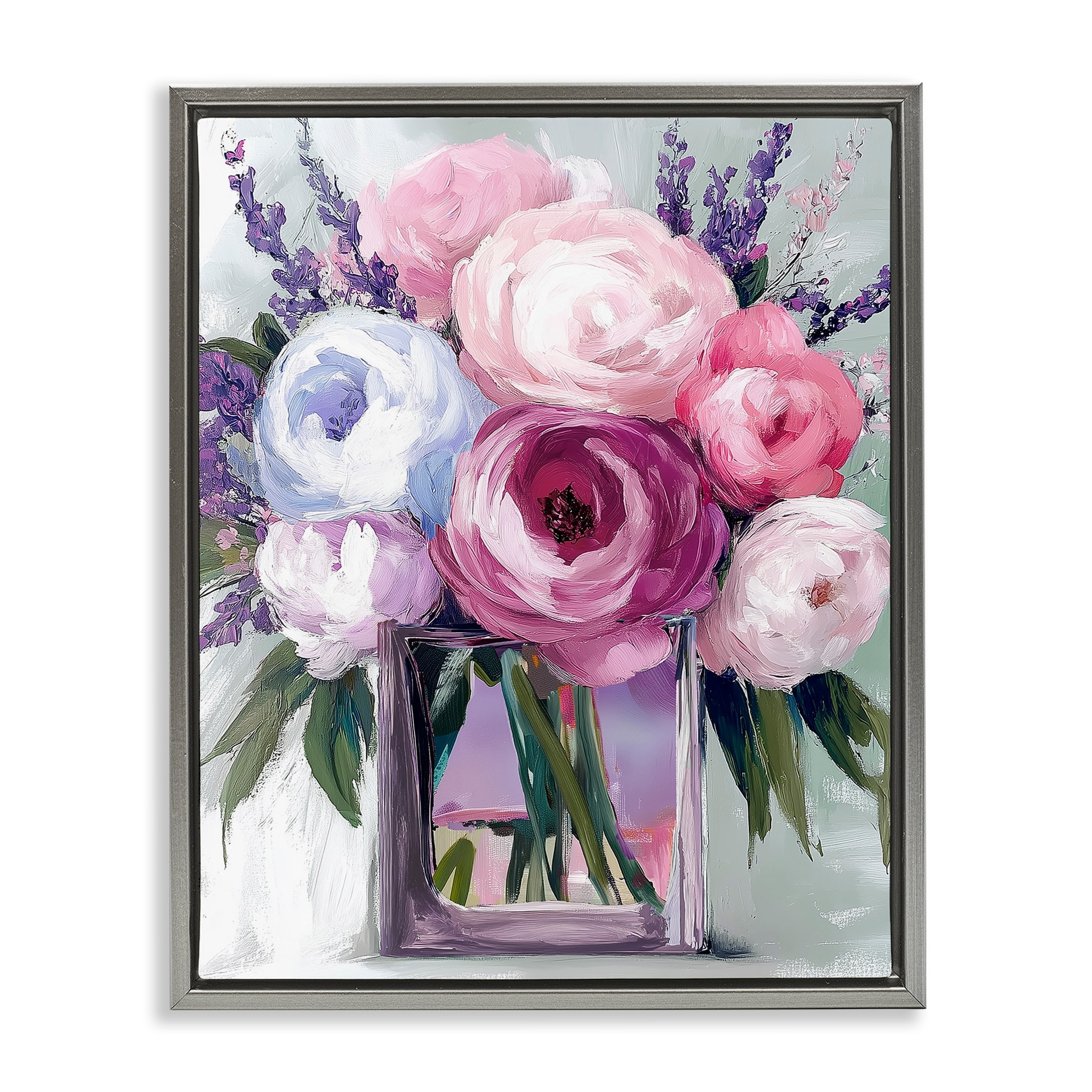Stupell Roses & Peonies Vase Framed Floater Canvas Wall Art Design By Annabelle Hall