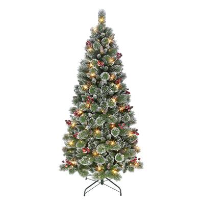 Puleo International 6.5 ft. Pre-lit Snowy Valley Pine Artificial Christmas Tree