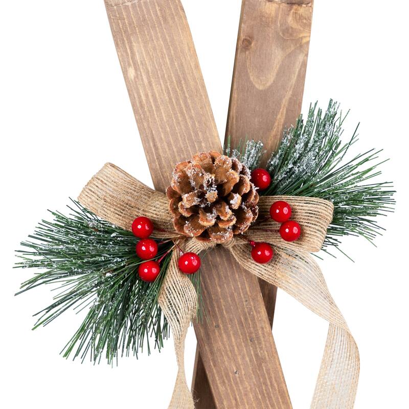 Snow Skis with Burlap Bow Wooden Christmas Decoration - 23.5"