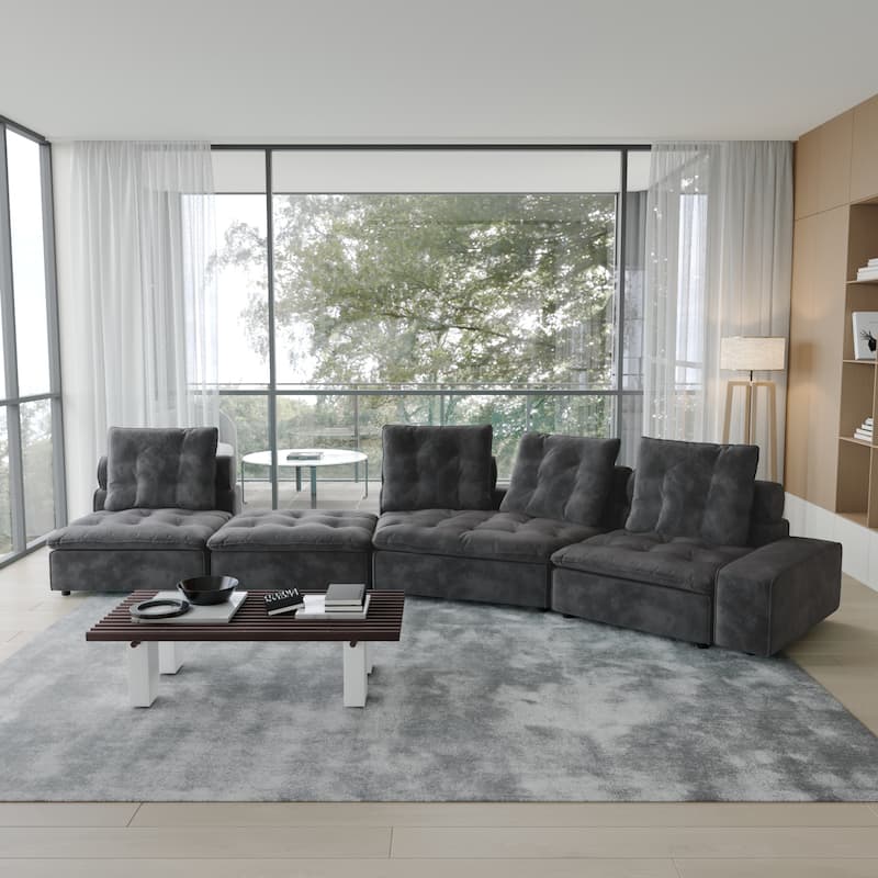 Down Filled Curved Sectional Sofa Oversized 4 Seater Cloud Modular Sectional Couches for Living Room Set
