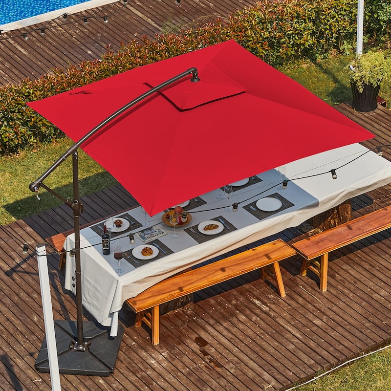 8ft×8ft Square Steel Crank-lift Cantilever Umbrella With Weighted Base