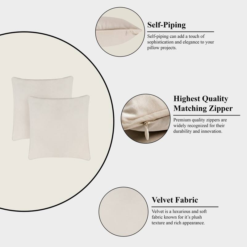 A1HC Set of 2 Luxurious Fine Soft Velvet Throw Pillow Covers Only, For Sofas, Beds, Vibrant Colors and Hidden Zipper
