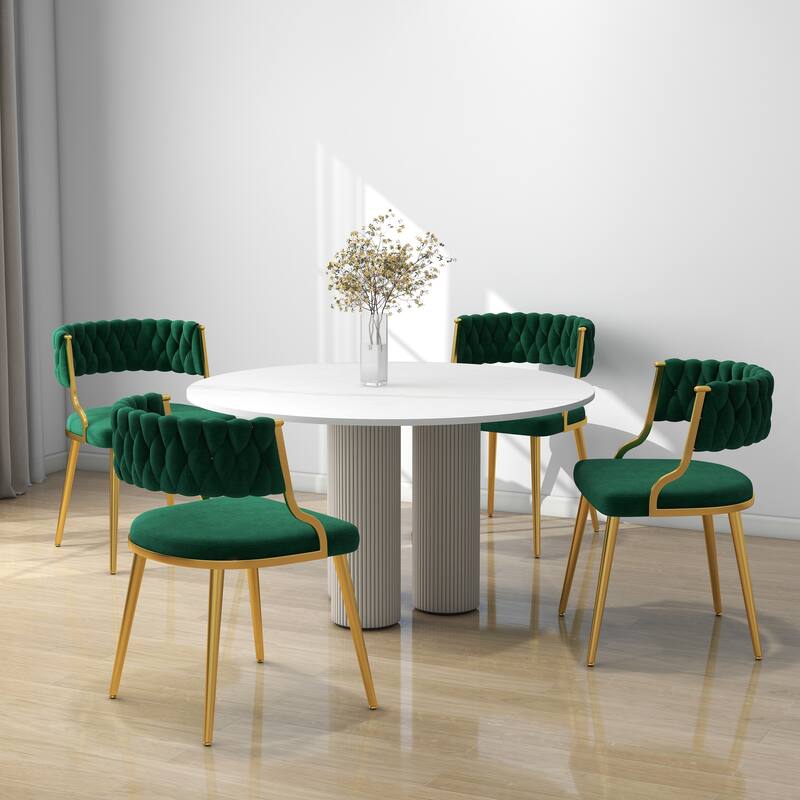 Set of 4 Velvet Dining Chair with Golden Metal Legs