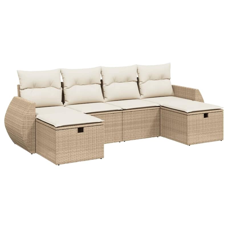 vidaXL Patio Sofa Set with Cushions Outdoor Furniture 6 Piece Poly Rattan