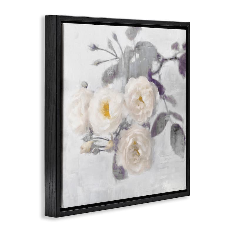 Stupell White Blooms on Grey Framed Floater Canvas Wall Art Design By Emily Ford
