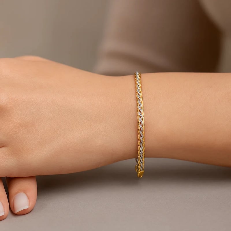 MayaMila Two-Toned Fine Wheat Chain Bracelet in 10k Yellow and White Gold