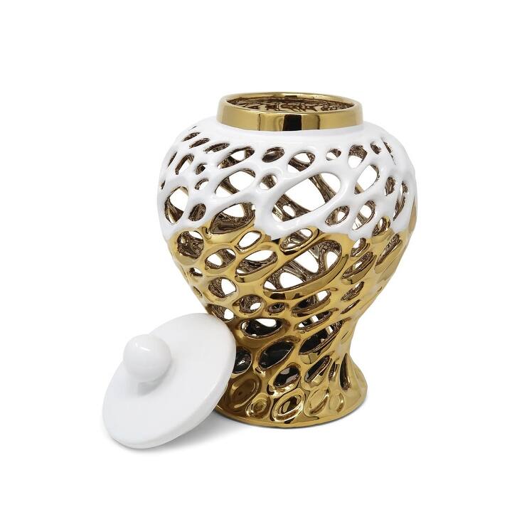 Gold And White Decorative Ginger Jar