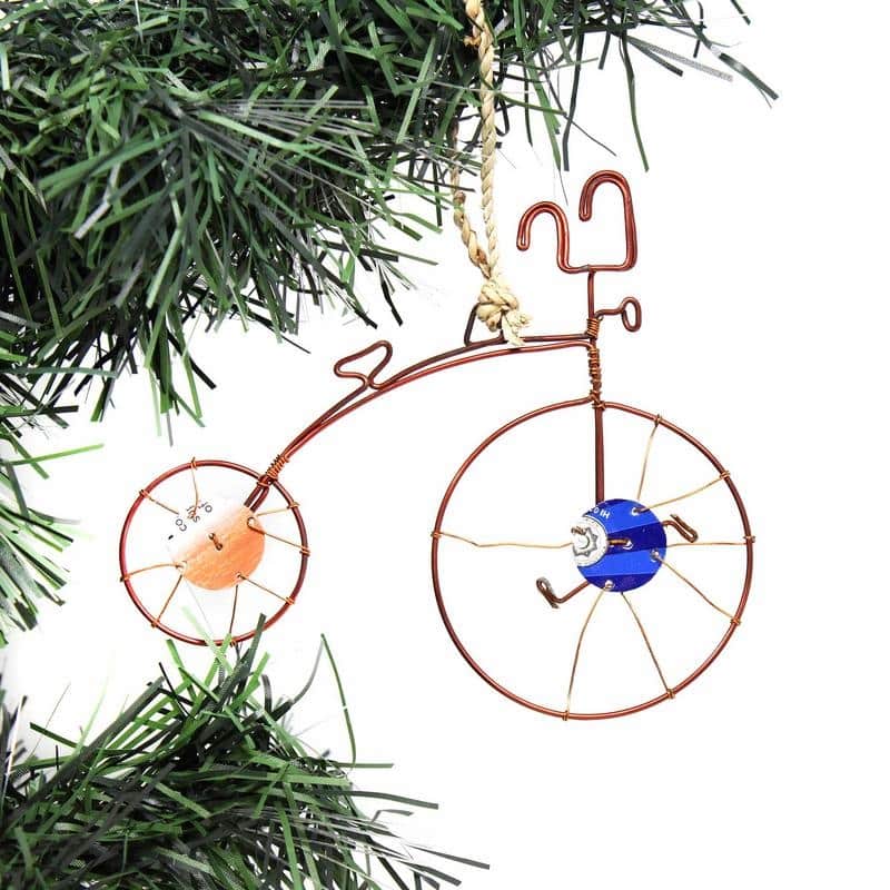 Recycled Handmade Old-Fashioned Wire Bicycle Ornament, Set of 2