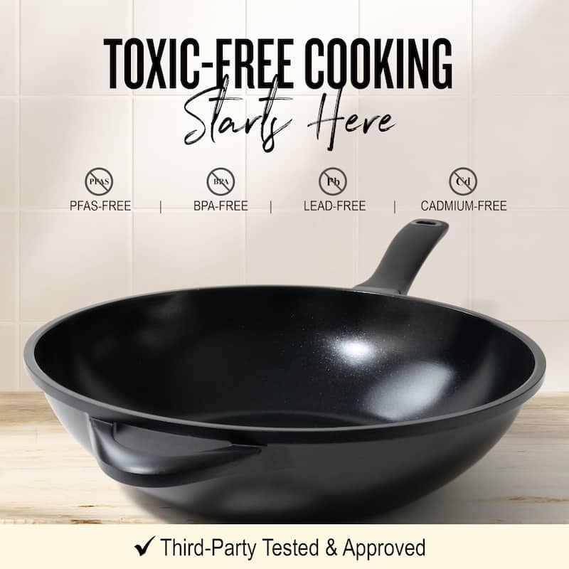 Alva Energy Ceramic Nonstick Wok, Non-Toxic Stir-Fry Pan - 12"