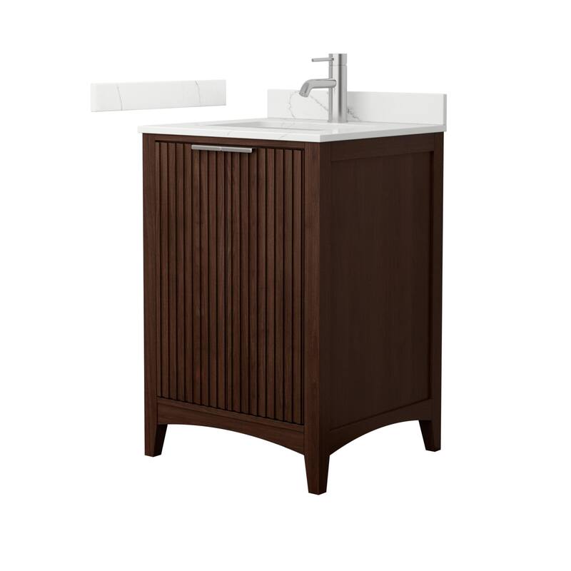 Wyndham Collection WCF9191-24S-QTZ-UNSMXX Palmilla 24" Free Standing - Dark Walnut / Giotto Quartz Top / Brushed Nickel