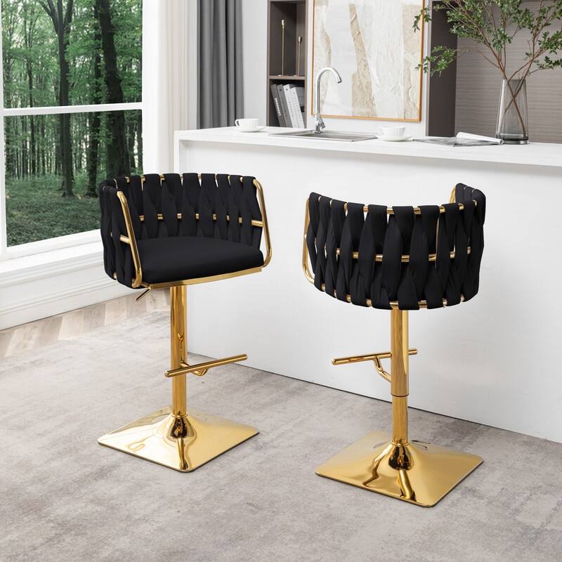 Best Quality Furniture Adjustable Upholstered Barstools with Square Chrome Finish Base (Set of 2)
