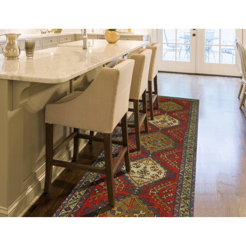 Fine Vintage Distressed Muriel Red/Navy Runner - 3'2" x 9'6"