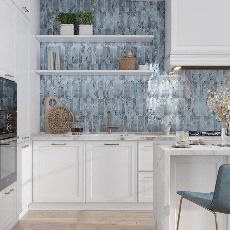 Apollo tile 2" x 10" Festa Glossy Blue Ceramic Tile (2.37 sq ft/case) - 23 Pack