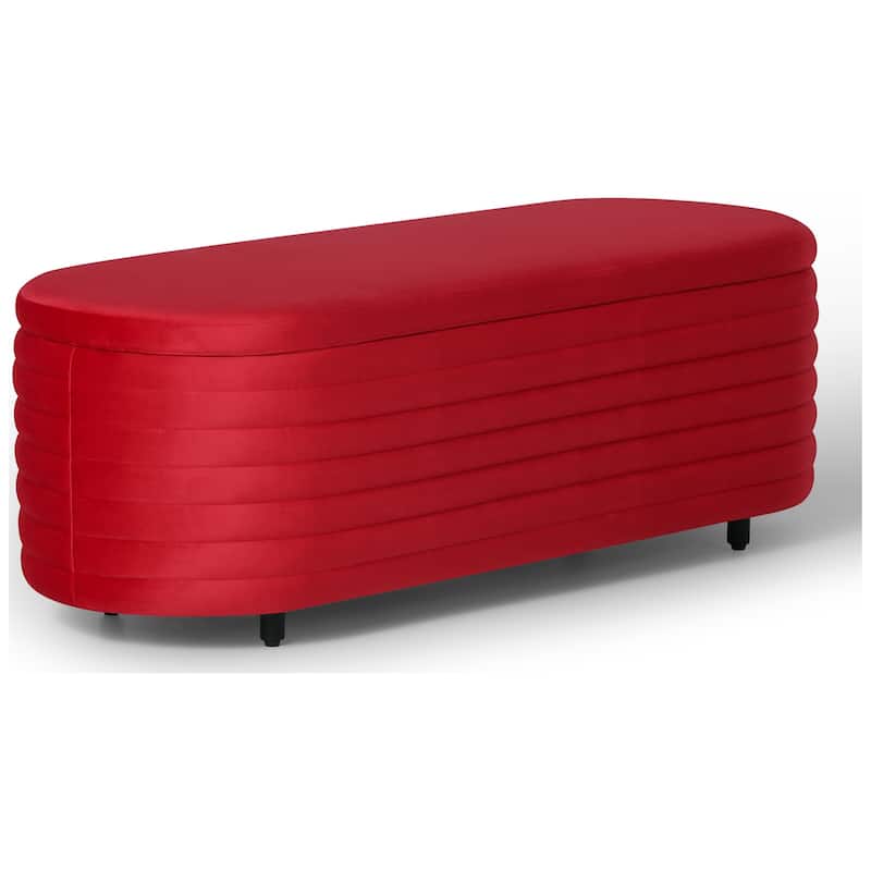 Farrah Velvet Polyester Flip Top Storage Ottoman - 54" - Red