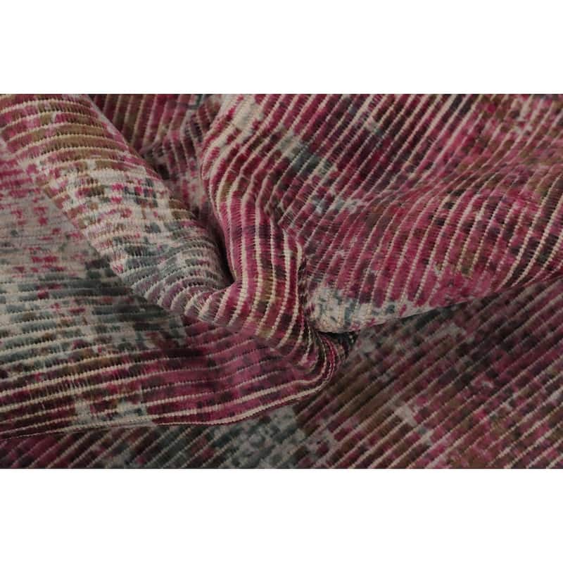 Hand Knotted Oriental Viscose Silk Carpet Modern Abstract Pink Abstract Area Rug - 7' 5'' X 5' 6''