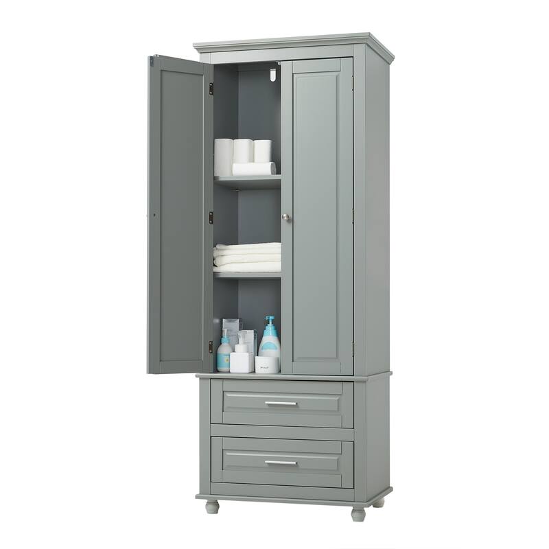 Roomfitters Tall Storage Cabinet with 2 Drawers for Bathroom or Office Freestanding Painted MDF Frame