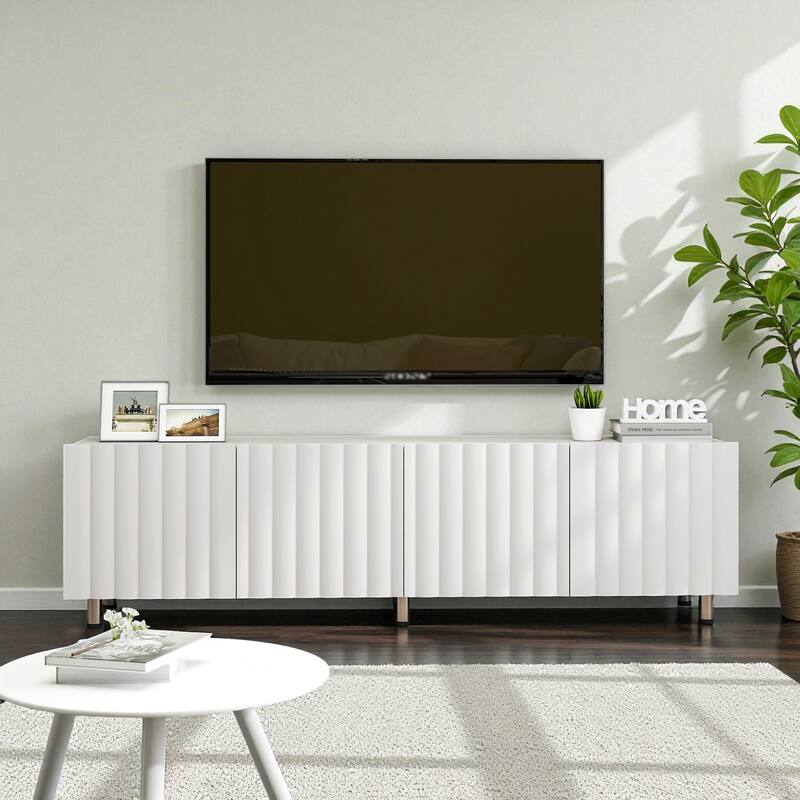 Modern TV Stand for 65+ Inch TV, 70" Entertainment Center with 2 Drawers, Wood Media Console Cabinet with Metal Legs