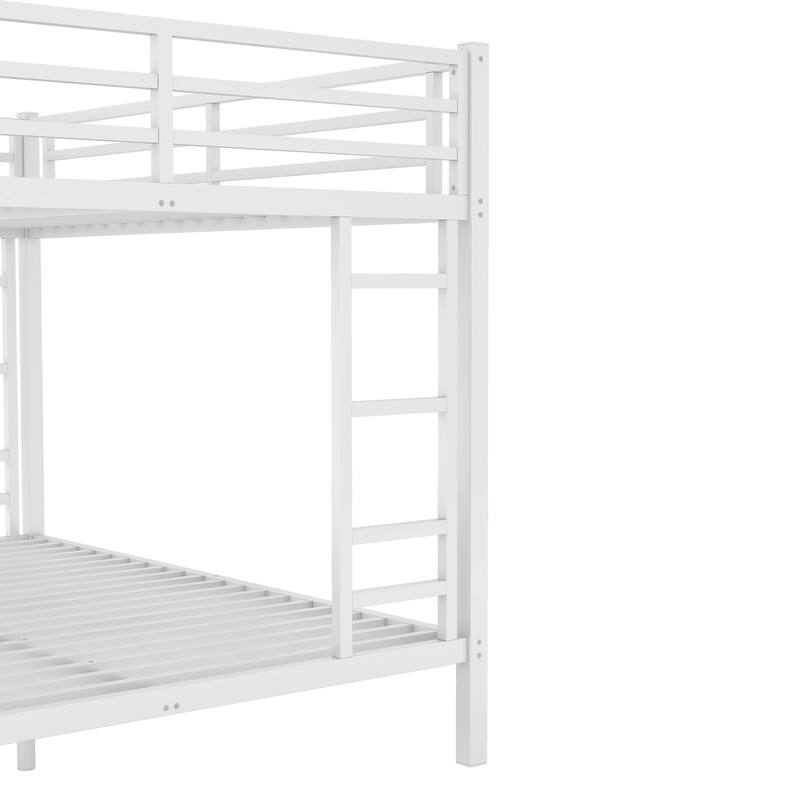 Metal Bunk Bed Frame with Safety Guardrail, Heavy Duty Metal Slat Support, Noise Free