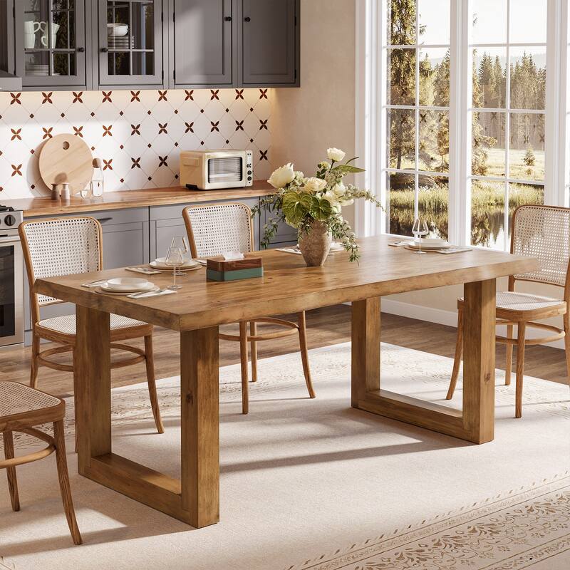 63 Inch Solid Wood Dining Table for 6, Farmhouse Rectangle Kitchen Table - 31.5" D x 62.99" W x 29.53" H