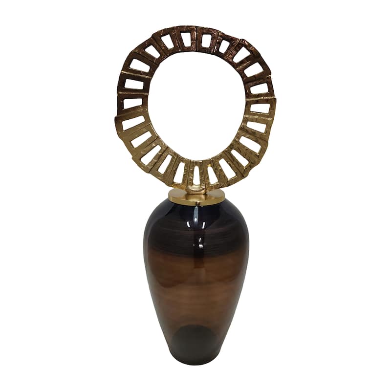 Sagebrook Home Glass, Vase With Crown Top, Brown , Cylinder, Solid Color - 14" x 11" x 31"