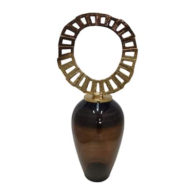 Sagebrook Home Glass, Vase With Crown Top, Brown , Cylinder, Solid Color