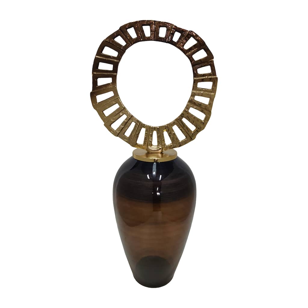 Sagebrook Home Glass, Vase With Crown Top, Brown , Cylinder, Solid Color