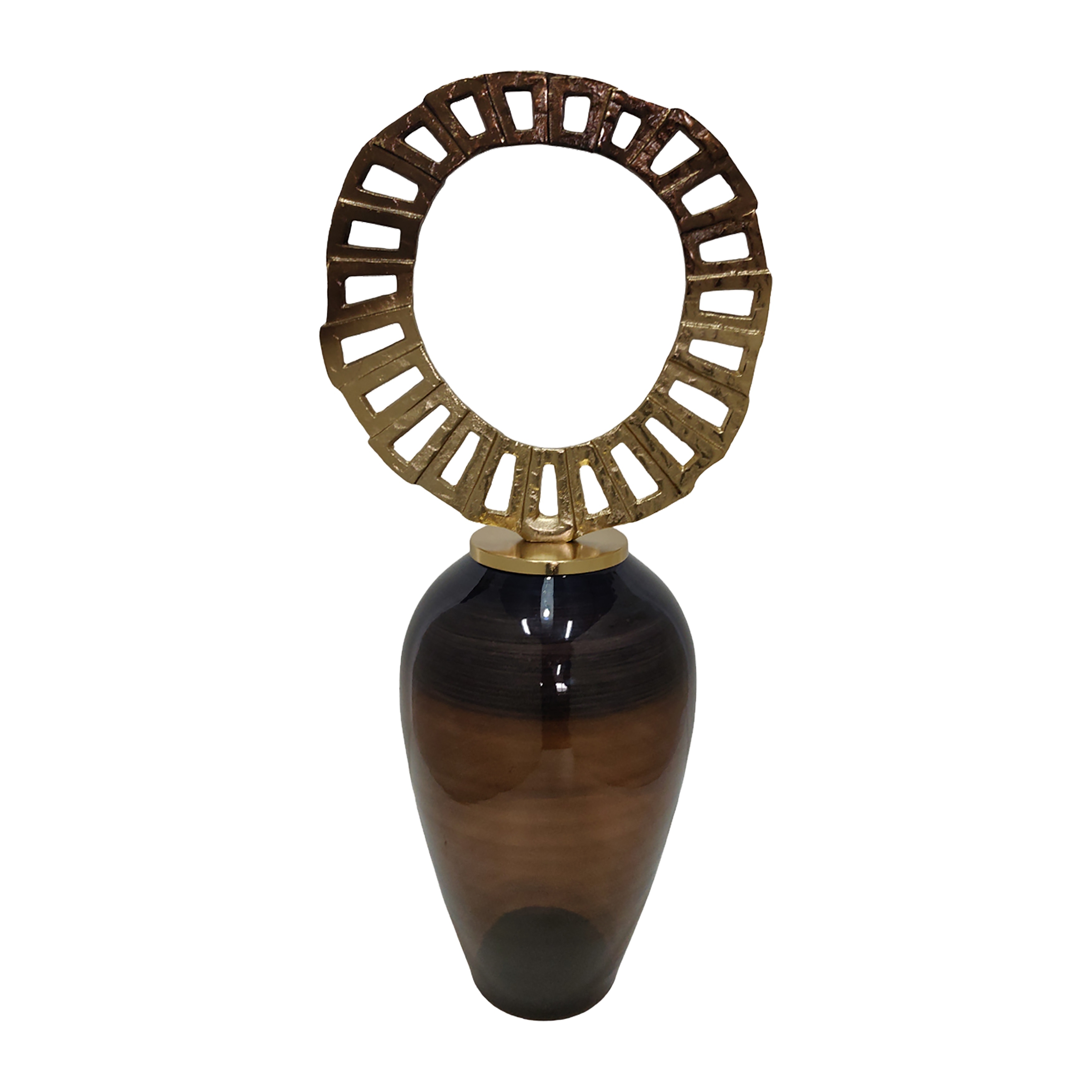 Sagebrook Home Glass, Vase With Crown Top, Brown , Cylinder, Solid Color