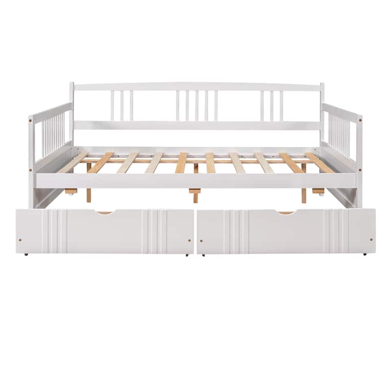 Full Wooden Daybed with Drawers, Armrests & Backrest